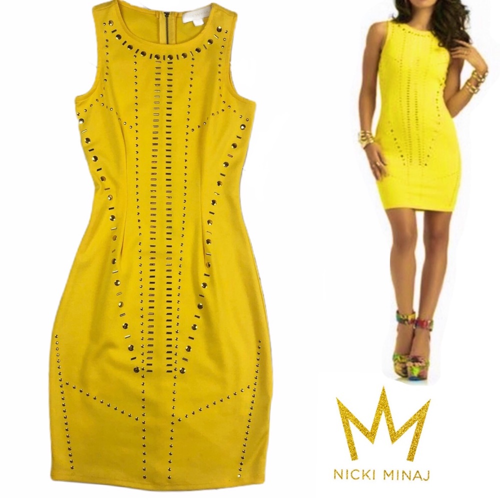 Nicki Minaj Yellow Bodycon Dress New Body Con XS